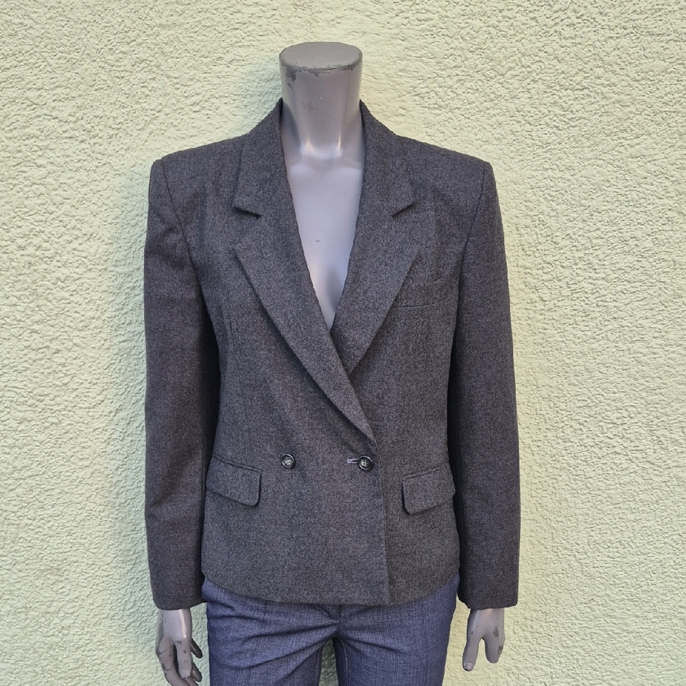 Boston Clipper (Japan) Ladies Vintage Pure Wool Charcoal Double-Breasted Blazer